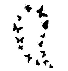 Flock Of Silhouette Black Butterflies On White