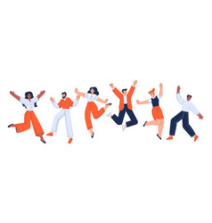 Happy Office Employees Jump With Raised Arms