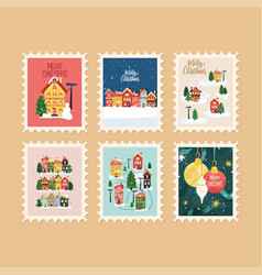 Winter Christmas Houses Postal Stamps