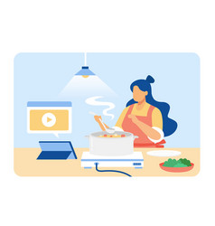 Woman Taking Online Cooking Class