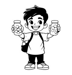 Cute Little Boy Holding Pills In His Hand