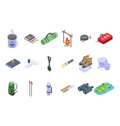 Expedition Icons Set Isometric Hiker Adventure