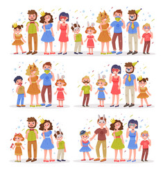 Family With Kids Wearing Party Birthday Photo