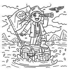 Pirate And Chest Floating Over Sea Coloring Page