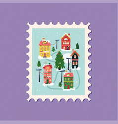 Winter Houses Postal Stamp