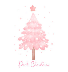 Cute Pink Christmas Tree Watercolor Hand Painting