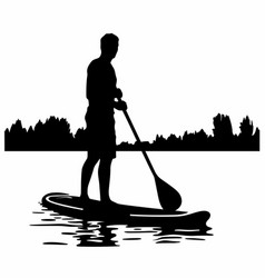 Paddleboarding Man Black Icon On White Background