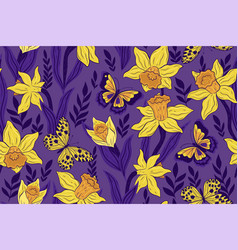 Seamless Pattern With Butterflies And Narcissus