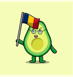 Cute Cartoon Avocado With Flag Of Chad Country