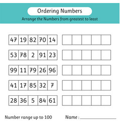 Ordering numbers worksheet arrange numbers Vector Image