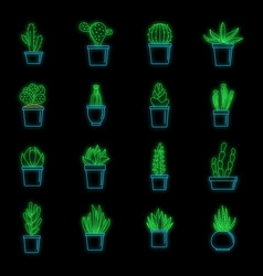 Succulent And Cactus Icons Set Neon