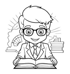 Black And White Cartoon Of School Boy Student