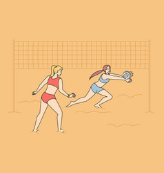 Women In Bikini Playing Volleyball On Beach