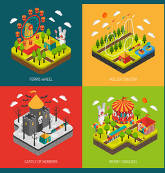 Attraction Park 4 Isometric Icons Square