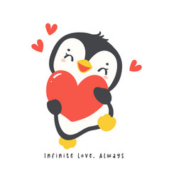 Cute Penguin Hug Red Heart Cartoon Drawing Kawaii