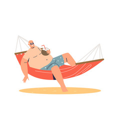 Man Relaxing In Hammock With Coconut Male Cartoon