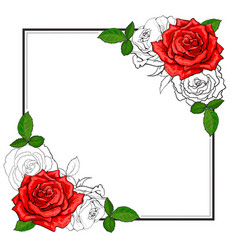 Red roses with leaves in sketch style - romantic Vector Image