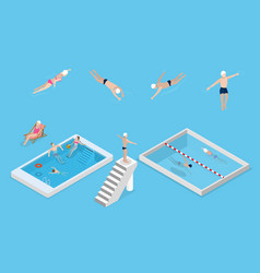 3d Isometric Flat Set Of Pool Swimmers