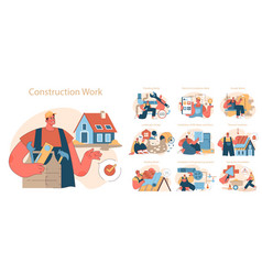 Construction Work Set Diverse Crew Performing