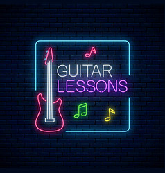 Guitar Lessons Glowing Neon Poster Or Banner