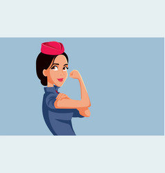 Strong Stewardess Showing Her Flexed Arm Cartoon