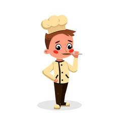 Boy Professional Chef Character Trying Food