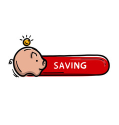 Red Button With Piggy Bank And Text Saving