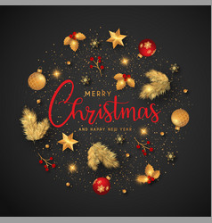 Christmas Background With Golden Red Ornaments