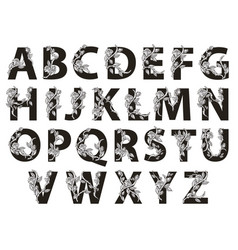 Floral Elegant Alphabet Letters Monochrome