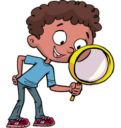 Boy Looks Through A Magnifying Glass