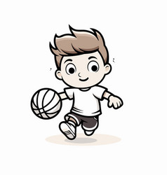 Cute Boy Playing Basketball - Cartoon