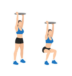 Woman Doing Overhead Plate Squats Exercise Flat