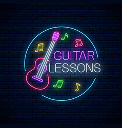 Guitar Lessons Glowing Neon Poster Or Banner