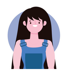 Portrait Cartoon Woman Black Hair Wearing Overalls