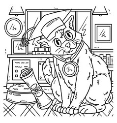 Cat Wearing Graduation Cap Coloring Page For Kids