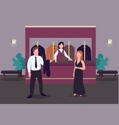 Cloakroom Flat Color Man In Formal Suit Woman