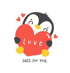 Kawaii Penguin Holding Red Heart Cartoon Drawing