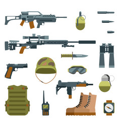 Military Armor And Weapon Guns Icons Flat Set