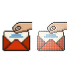 Pixel Icon Hand Hold Envelope With Greeting Card