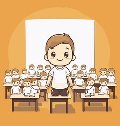 School Boy Sitting In Front Of A Group Of Students