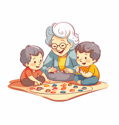 Grandmother And Her Grandchildren Playing Board