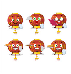 Happy Red Chinese Lamp Waiter Cartoon Character