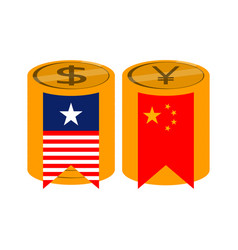 Dollar And Yuan Coin With Flags