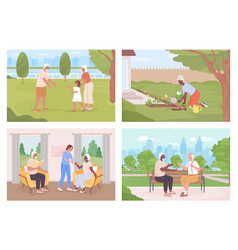 Healthy Older Adults Lifestyle Flat Color Set