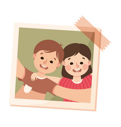 Happy Boy And Girl On Photo Card Or Snapshot