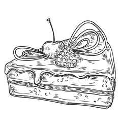 Cake Piece Sketch Berry Cream Pie Slice