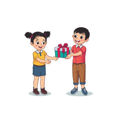 Cute Little Boy Giving Gift To Girl