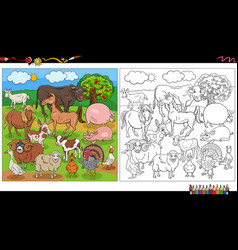 Cartoon Farm Animal Characters Group Coloring Page