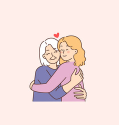 Elderly Grandmother Hug Happy Grownup Daughter