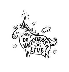 Where Do Unicorns Live Cartoon Sketch